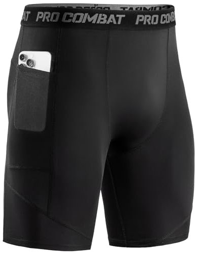 Niksa 1 Pack Herren Kompressionsshorts, Sport Unterhosen Männer Schnelltrocknendes Laufunterwäsche, Atmungsaktiv Laufhose Herren Kurz mit Handytasche, Schwarz, XL