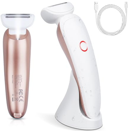Rasoio Elettrico Donna, 3 in 1 Portatile Rasoio Donna con Luce LED, Umido e Secco Indolore Rasoio Elettrico per Viso/Gambe/Avambraccio/Bikini, Impermeabile Indolore, Ricarica USB
