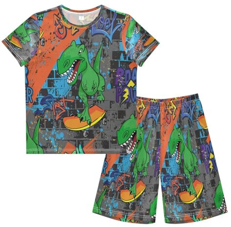 Ksajwzf Kinder Jungen Schlafanzug Set Cool Dinosaurier Skateboard Shorty Pyjamaset Nachtwäsche Sommer Kurzarm Kurzarm Pyjamas Sets Outfit Tiere Dino