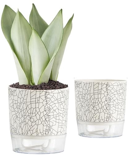 Self Watering Pots For Indoor Plants Self Watering Plant Pot 2Pcs Self Watering Planter 4.3'' & 5.5'' Self Watering Pots with Deep Reservoir Indoor Plant Pot for Spider Plant, African Violet Style 2