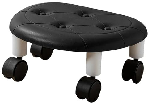 flexman Runde, Niedrige Rollhocker, Kunstleder Universalrad, Kleiner Rollendreher, 360° Drehbar, Moderner Kleiner Hocker für das Heimbüro (Schwarz)