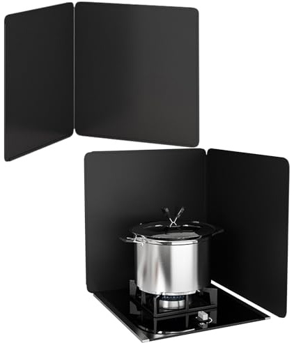 3 Seitiger Spritzschutz Küche Faltbar, Anti Splatter Shield Mit Antihaftbeschichtung, Herdschutz Herd-Spritzschutz, Für Gaskocher Herdplatte Bratpfanne, Edelstahl Spritzschutz, Schwarz(40x40cm)
