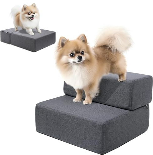 LELEFIDO Rampa de Escalera para Perros para Camas y sofás, escalones modulares Plegables para Perros pequeños, diseño Antideslizante y Duradero con Funda Lavable, Color Gris (1 Juego)