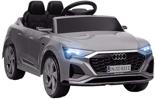 AIYAPLAY Kinder Elektroauto 12V Audi Q8 Kinderauto mit 2,4G Fernbedienung, 2 Motoren MP3 Musik & Hupe, Elektrofahrzeug mit Scheinwerfer, 4 gefederte Räder für 3-4 Jahre Kinder, Grau