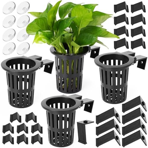 2025 New Upgraded Large Aquarium Plant Holder with Hooks and Suction Cups for Fish Tank Aquaponic Plant Cultivation and Aquascape Accessories Decorations (4 PCS)