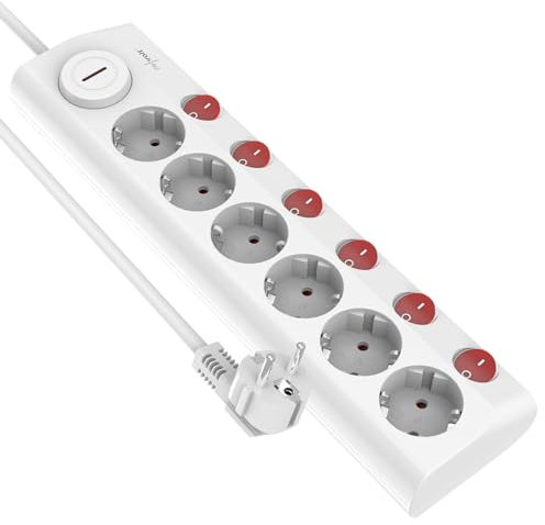 revolt Stromleiste: 6-fach-Steckdosenleiste, einzeln schaltbar, Hauptschalter, 3.680 Watt (Abschaltbare Steckdosenleiste, Einzel-Schaltbare, Überspannungsschutz)