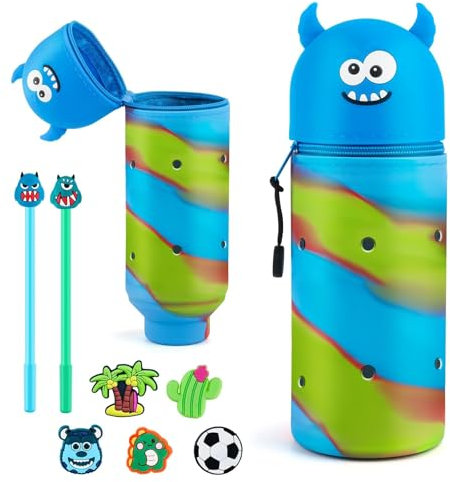 HGRGHH Federmäppchen aus Weichem Silikon, 2 in 1 Kawaii Schlampermäppchen, Weiche Stifte Mäppchen mit 2 Gelstiften, Reißverschluss, Ständer up Stifteköcher, Stifthalter Bleistifttasche Mädchen Junge