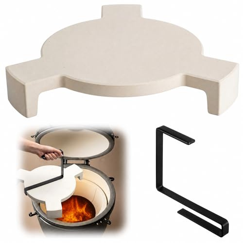 Yiyiring 2 Pcs BBQ Plate Setter Lifter Set Smoking Stone Pizza Stone for 18 Large Heat Deflector Compatible with Green Egg Grill Akorn Kamado Grill, White