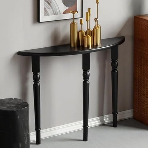 AYHARYLH Halbmond-Konsolentisch, schmaler Türtisch, Massivholz-Vintage-Sofatisch Hinter der Couch, Halbrunder Tisch, für Eingang, Flur, Wohnzimmer(Nero,60x25x80cm)
