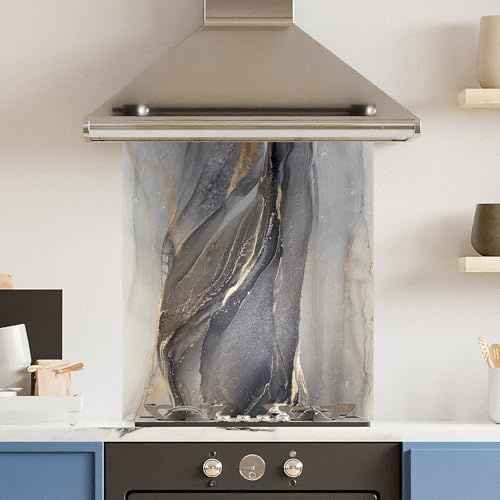 Premium 59.5 x 74.5cm Blue Marble 6mm Glass Toughened Kitchen Splashback