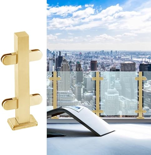 GDMDPTE Ringhiera in Vetro con montanti in Metallo Dorato Spazzolato, ferramenta per Interni/Esterni, Colonna di Supporto per balaustra in Vetro con corrimano Moderno, Accessori per Sicurezza e Stil