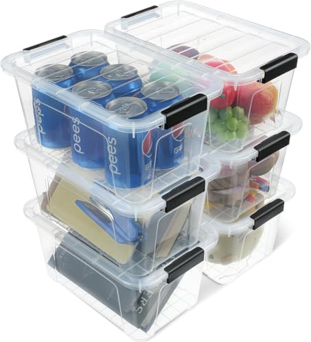 NUMIFUN Plastic Storage Box With Lid,7L*6 Storage Box,Transparent Design | Stackable Storage Boxs with black buckle latch for Home,Office,Kids Room,Closet,School Art,Supplies Organization,Clear Lids