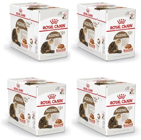 ROYAL CANIN Ageing 12+ in Soße | 4er Pack | 4 x 12 x 85 g | Alleinfuttermittel für Senior Katzen ab dem 12. Lebensjahr | Kann die Gesundheit der Nieren und Gelenke unterstützen