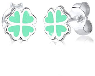 Elli Ohrringe Kinder Kleeblatt Glücksbringer Emaille Grün in 925 Sterling Silber