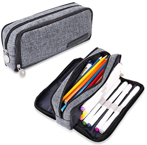 iSuperb Federmäppchen Teenager Mäppchen 3 Fächer Federtaschen Große Kapazität Pencil Case Studenten Mäppchen Etui Stifte Fach Reißverschluss Bleistifttasche für Jungen Mädchen (Dunkelgrau)