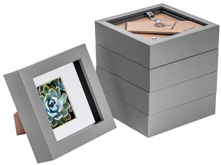 Nicola Spring 3D-Box Fotorahmen - 4 X 4 mit 2 X 2 Montieren - Grau/Weiß - Pack Von 5