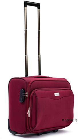 R.Leone Valigia bagaglio a mano 2 Ruote rinforzate Pilota Poliestere Stoffa adatto easyjet 45X36X20 (Bordò)