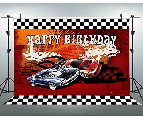 EOA 7(W) x5(H) FT Racing Cars Red Photography Backdrop Happy Birthday Hot Racer Wheels Banner Children Kids Cake Table Studio Props