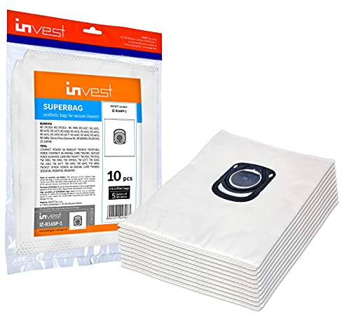 Invest - Staubsaugerbeutel Ersatz, Filtertüten Beutel Kompatibel mit ROWENTA - RO 3923EA, RO 3953EA, RO 3985, RO 6327, RO 6331, RO 6355, RO 6375, RO 6383, RO 6432, RO 6441, RO 6443 - Weiß, 10 Stück
