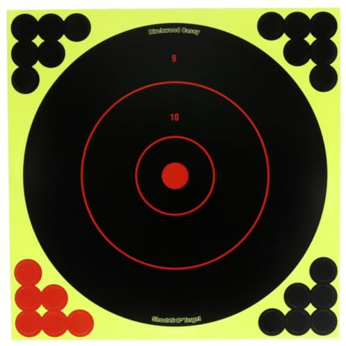 Birchwood Casey Shoot-N-C Bullseye Dispenser Targets | Always Flat Adhesive Back Shooting Training Reactive Targets with Pasters, 12 - Pack of 12