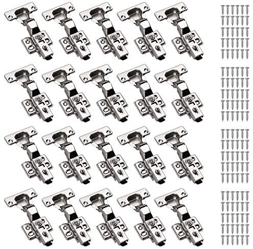 Kamtop 20 PCS Cabinet Hinges - 110° Soft Close Half Overlay Kitchen Door Hinges with 20 Repair Plates and 240 Screws, 35mm Wardrobe Hinges Concealed Cupboard Furniture Hinge Repair Kit