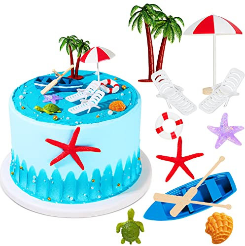 12 Stücke Hawaiisch Strand Torten Dekoration Sommer Strand Stuhl und Regenschirm Kuchen Topper Grüne Palme Torten Topper für Hawaiisch Thema Geburtstag Hochzeit Party Dekoration Zubehör