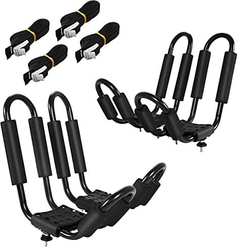 RELAX4LIFE 4-er Kajakträger Set, Kajakhalterung Auto, universaler Dachträger, Kajakhalter mit Schaumpolsterung & 4 Allzweckgurten, zum Transport von Kajaks & Kanus & Skibrettern & kleinen Segelbooten