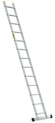 DRABEST Pro Serie Escalera de Mano Escalera de Aluminio de 13 peldaños con Ganchos, Capacidad de Carga de 150 kg, Patas Antideslizantes, Peso Ligero, Resistente a la corrosión, EN131