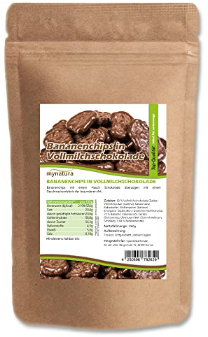 Mynatura Bananenchips, mit Vollmilchschokolade umhüllt I Schokolade I Banane I Snack I Topping I Süßigkeiten I Im Beutel (1x 1000g)