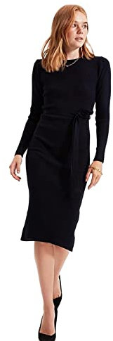 TRENDYOL Damen Trendyol Woman Midi Bodycon Crew Neck Knitwear Dress, Marineblau, L EU