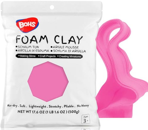 BOHS Rosa Modellierschaum-Ton (500 g) – matschig, weich, lufttrocknend – für Blumenspiegel, Cosplay, künstliches Backen, Schleimzubehör