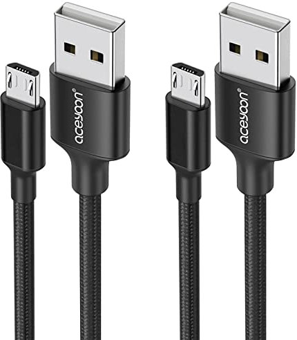 aceyoon Micro USB Cable 2 Pack, 1ft Android Charger Cable 3A Fast Charging QC3.0 Short Micro USB Cable Nylon Braided for Samsung Galaxy S7 Edge S6 S5 J7 J5 J6 A6 A10,for Kindle,for Xbox,for PS4
