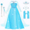 Yigoo ELSA Eiskönigin Prinzessin Kostüm Kleid Mädchen Kinder mit Elsa kostüm Geschenke Accessoires- Perücke,Zauberstab,Krone,Kopfschmuck 110