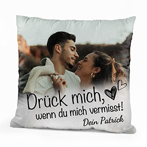 Love Faith Wenn du mich vermisst Paar-Kissen 40 x 40 cm - Personalisiertes Sofa Kissen eigenem Foto & Namen - Geschenk für sie & ihn