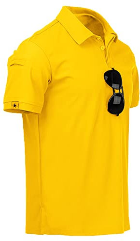 JACKETOWN Men Polo Shirt Short Sleeve Breathable Tennis Shirt Summer Tshirts Men Button Front Polo Shirts for Men Adult Casual Sport Shirt Basic Regular-Fit Golf Shirt(Yellow-XL)
