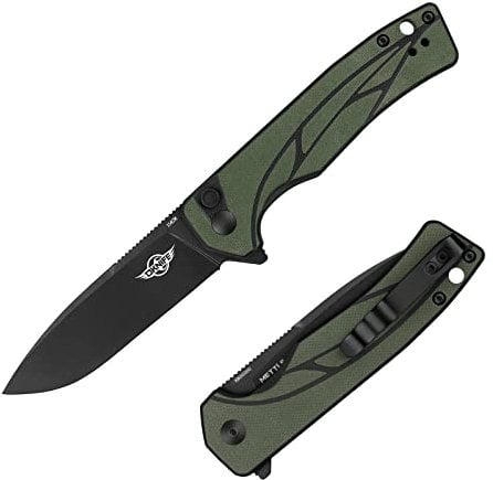 OKNIFE Mettle Couteau de Poche Pliant Verrouillage des boutons Acier 154 CM avec Manche G10 Petit pour La Chasse, Le Camping, La Survie en Plein Air et Le Transport Quotidien (OD Vert)