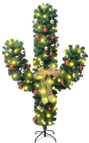 vidaXL Cactus di Natale con Base e LED Verde 150 cm PVC
