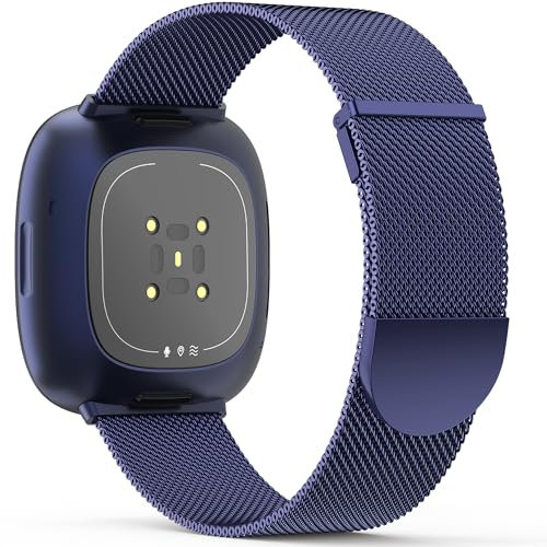 Higgs Ersatzarmband Kompatibel mit Fitbit Versa 3/Fitbit Versa 4/Fitbit Sense/Sense 2 Armband für Damen Herren, Dual Magnetisch Einstellbar Glattes Edelstahl Metall Armbänder für Fitbit