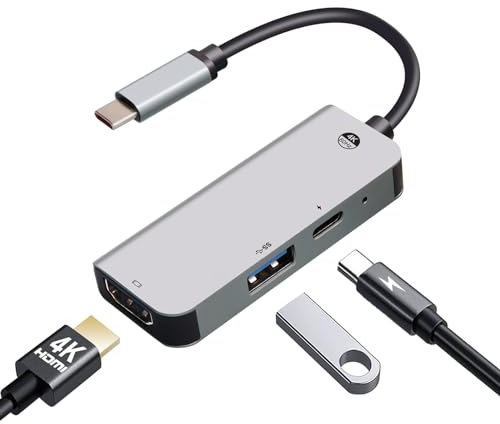 USB C auf HDMI Adapter,HUGIN USB C Hub mit 4K@60Hz HDMI, PD 100W, USB A 3.0, Digital AV Multiport Adapter Kompatibel für MacBook/MacBook Pro/Air Ipad iPhone 15 Samsung HP Pixel Switch und mehr