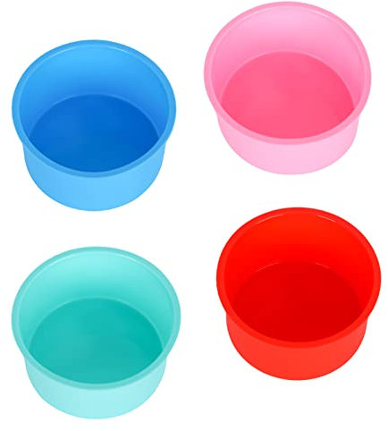 Small Cake Tins for Baking, 4Pcs Mini Baking Tins 4 inch Non-Stick Cake Pan Mini Silicone Cake Mold Sets Quick Release Cake Mould Colorful for Maffin Cake, Rainbow Cake, Chiffon Cake Party Kitchen