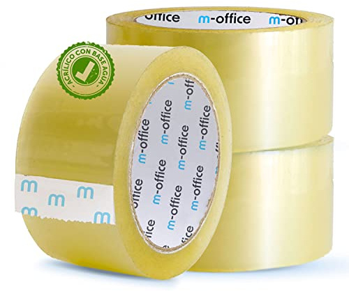 OFITURIA m-office Transparentes Klebeband, selbstklebendes Verpackungsband für Kartons, Versand, Umzüge und Handwerk, sicheres und robustes transparentes Papier (36 mm x 120 m, x3)