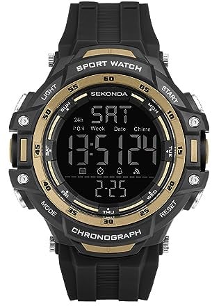 Sekonda Crossfell Digital Men's 53mm Quartz Watch in Black LCD with Digital 100 Year Calendar Display, and Black Plastic Strap 30162