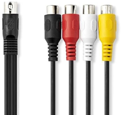 NEDIS Câble audio DIN - Fiche DIN 5 broches - 4 x RCA femelle - Nickelé - 0,20 m - Rond - PVC - Noir