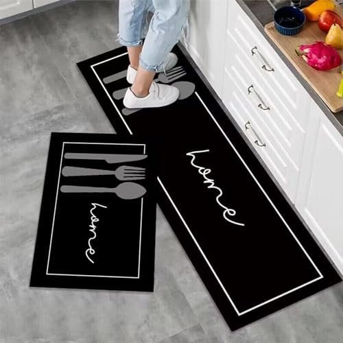 7VSTOHS Lot de 2 Tapis de Cuisine Antidérapants, Tapis de Cuisine Lavable, Absorbe l'eau et l'huile Tapis de Cuisine, pour Couloir, Salle à Manger, Entrée et Tapis de Porte, 43x75 + 43x120 cm