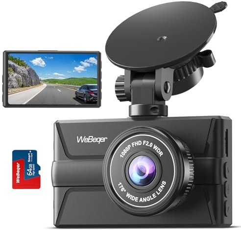 Dash Cam 1080P FHD, 3 IPS Screen Dashcam Front with Free 64G SD Card, 176°Wide Angle Car Camera, Loop Recording dash camera with Night Vision, G-Sensor, WDR, Parking Monitor