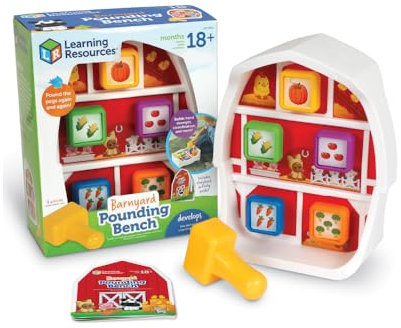 Learning Resources Barnyard Pounding Bench, 3 Pieces, Ages 18 Months+, Hammering & Nailing Toy, Preschool Learning Activities, Toddler Montessori Toy