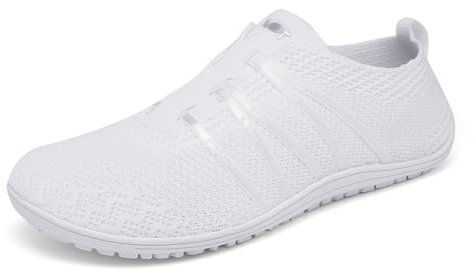 Merdoo Barfußschuhe Damen Herren Bequeme Barfuss Schuhe Damen Slip On Sneakers Weich Sportschuhe Leicht Turnschuhe rutschfest Laufschuhe Atmungsaktiv Barfussschuhe Walkingschuhe Unisex Weiß 44EU