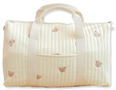 SONARIN Grande Capacità Ricamo Borsa Fasciatoio per Neonato,Leggero Borsone da Viaggio Bagaglio a Mano Borsa a Tracolla per Pannolini Borsa per il Cambio con Tracolla(Orso)