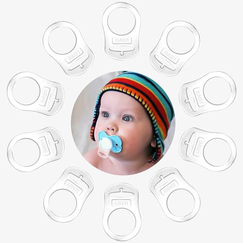 ZXCHOME 10 Pezzi Pulsante di Silicone Anello Adattatori per Ciuccio in Silicone, Ciuccio Clip Adattatore Adatto Alla Maggior Parte dei Succhietti per Bambini e porta ciuccio catenella, trasparente