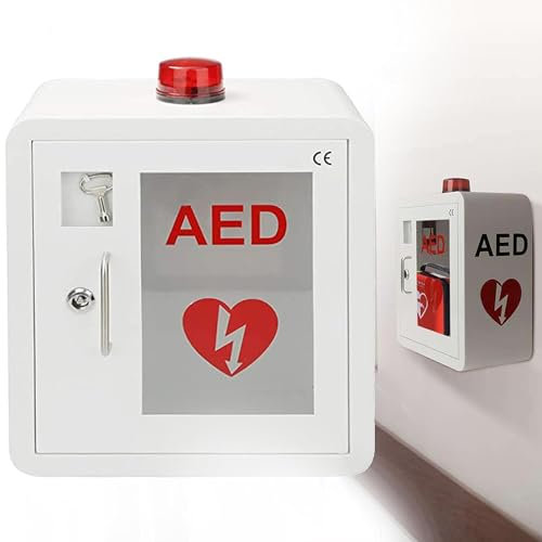 Wandmontierter AED-Defibrillator-Aufbewahrungsschrank, Herz-Defibrillations-Alarmbox mit Schlüssel und Alarmsystem, Volumen 85–120 DB, abgerundete Eckkante für die meisten AED-Modelle